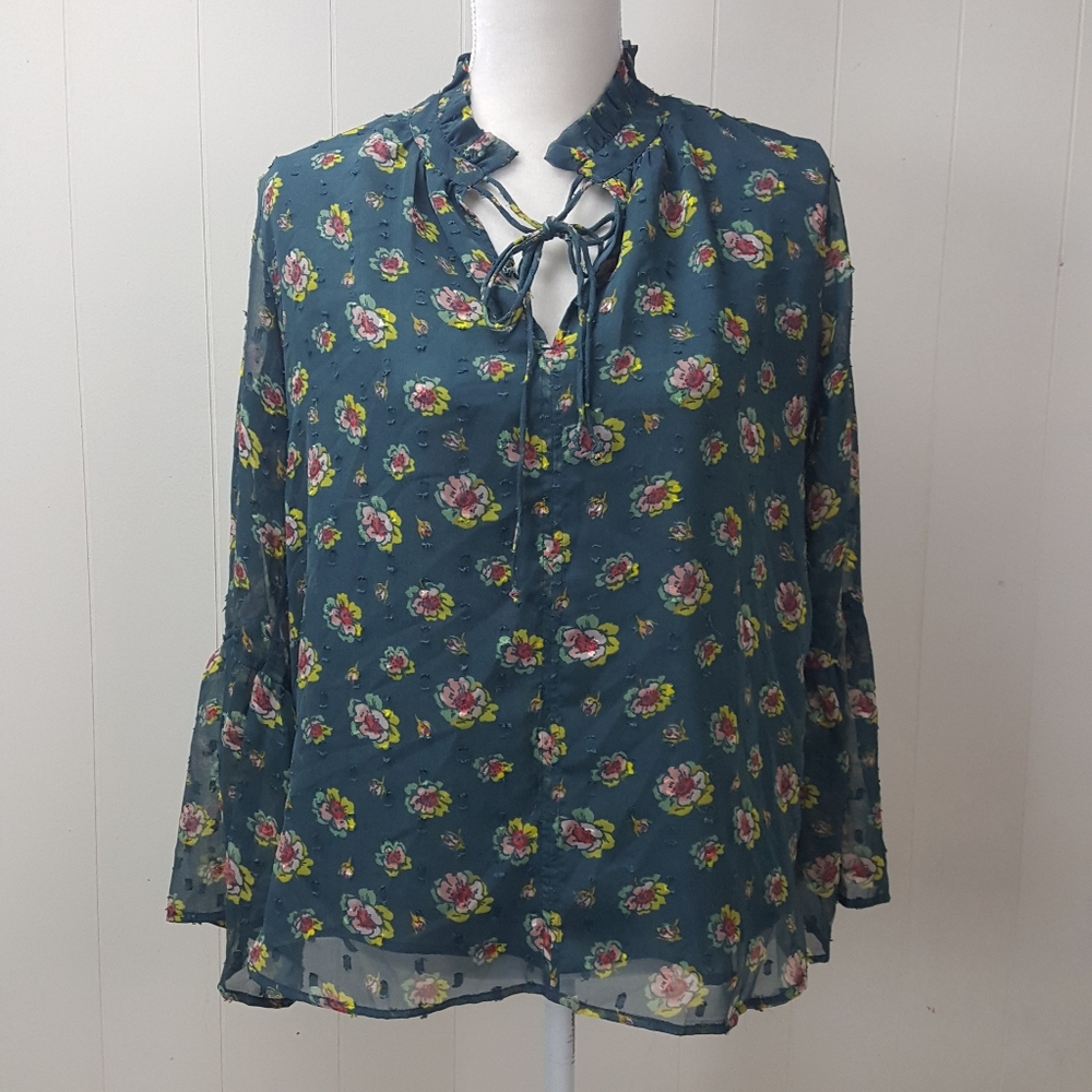 Loft Boho Floral Bell Sleeve Top